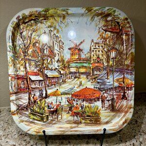 Vintage Daher Decorative Ware Tin Tray - French Cafe Scene 13.5 inch square